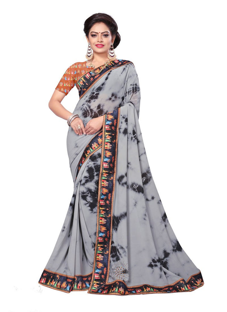 Grey, Black Color Georgette Saree only in Bigswipe