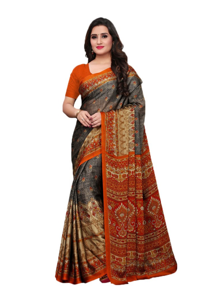 Black, Orange, Multi Color Shimmer Printed Work Saree only in Bigswipe