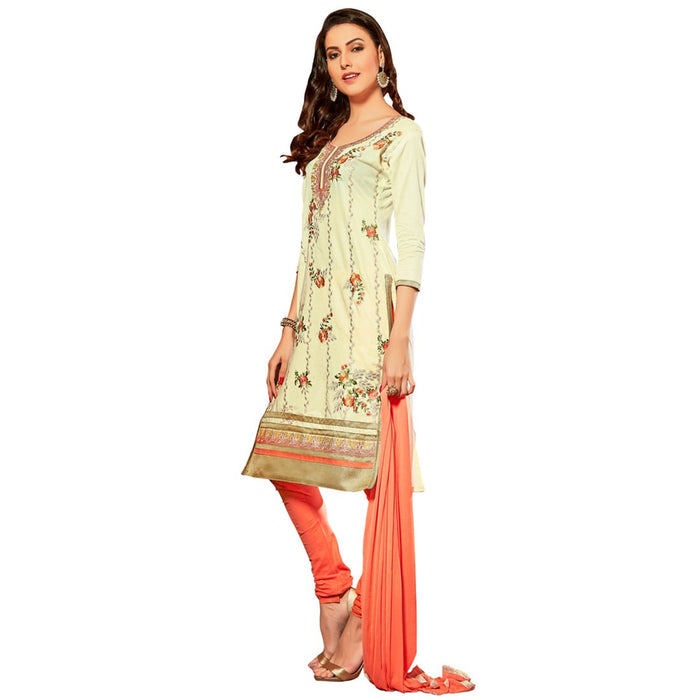 Glaze Cotton Fabric Cream Color Dress Material only in Bigswipe