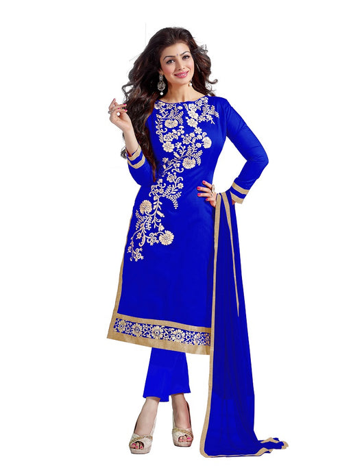 Blue Chanderi Unstitched Embroidered Dress Material only in Bigswipe