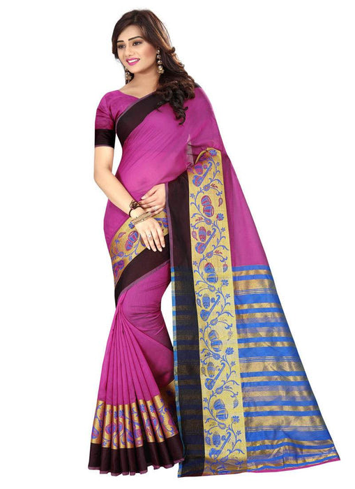 Pink, Blue Color Cotton Silk Saree only in Bigswipe