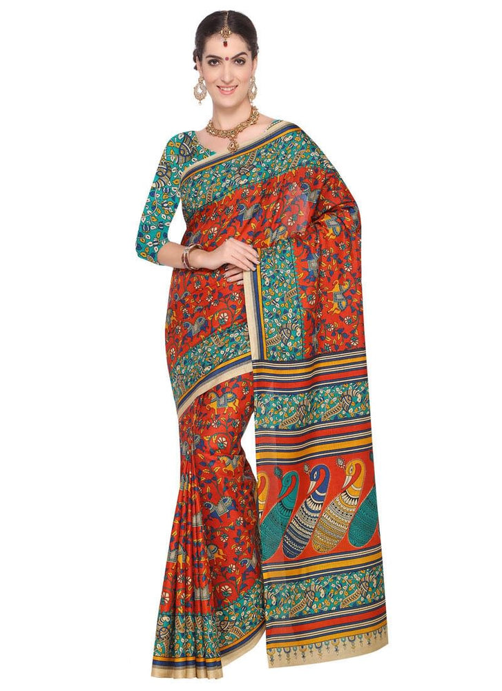 Brown, Multi Color Art Silk Saree only in Bigswipe