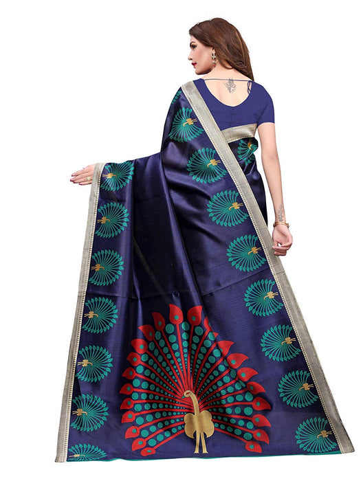 Navy Blue, Multi Color Poly Silk Saree only in Bigswipe