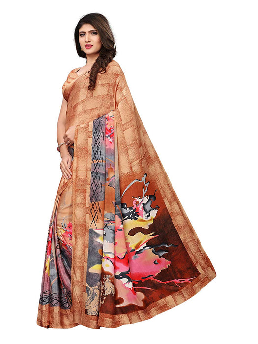 Brown, Multi Color Crepe Saree only in Bigswipe