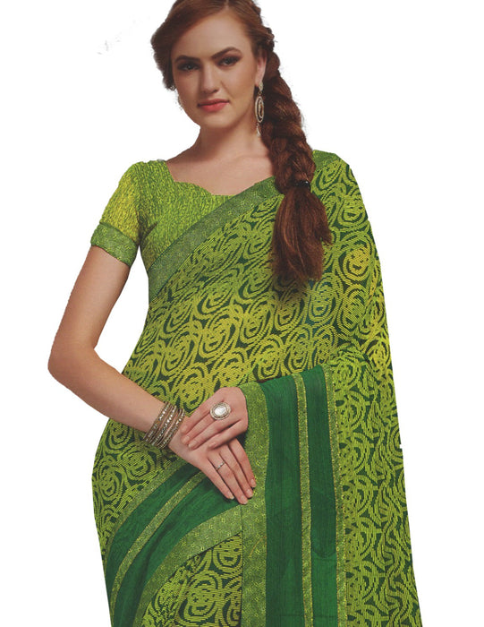 Georgette Digital Saree With Blouse Green Color Saree only in Bigswipe