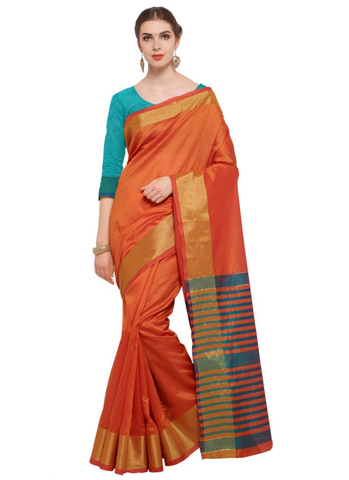 Orange Color Tussar Silk Saree only in Bigswipe