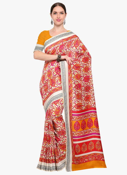 Off White, Red, Yellow Color Terylene Saree only in Bigswipe