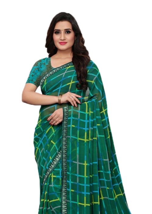 Green, Multi Color Georgette Printed Work Saree only in Bigswipe