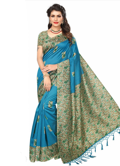 Blue, Multi Color Poly Silk Saree only in Bigswipe