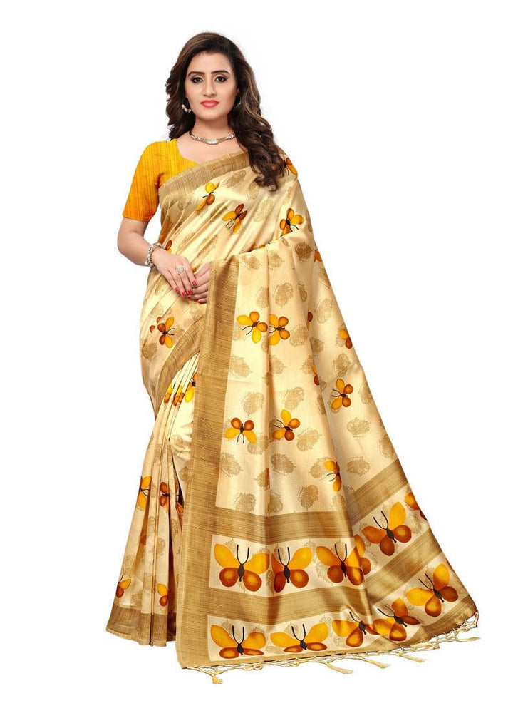 Beige, Yellow Color  Poly Silk Saree only in Bigswipe