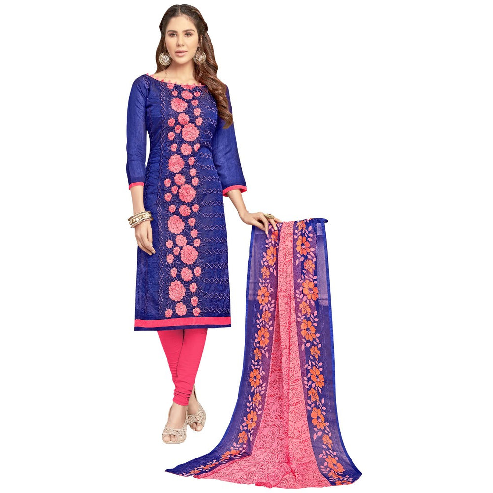 Chanderi Fabric Blue Color Dress Material only in Bigswipe