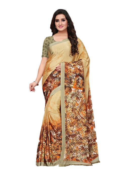 Beige, Multi Color Crepe Printed Work Saree only in Bigswipe