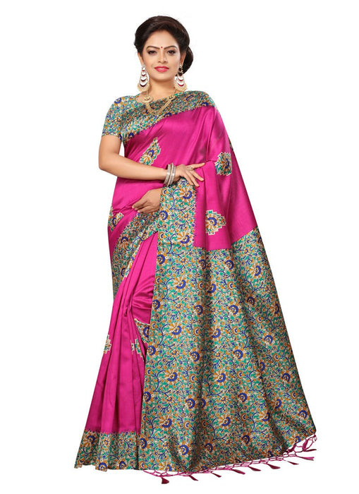 Pink, Multi Color Poly Silk Saree only in Bigswipe