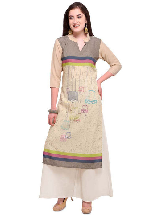 Beige, Multi Color Digital Printed Poly Cotton Kurti only in Bigswipe