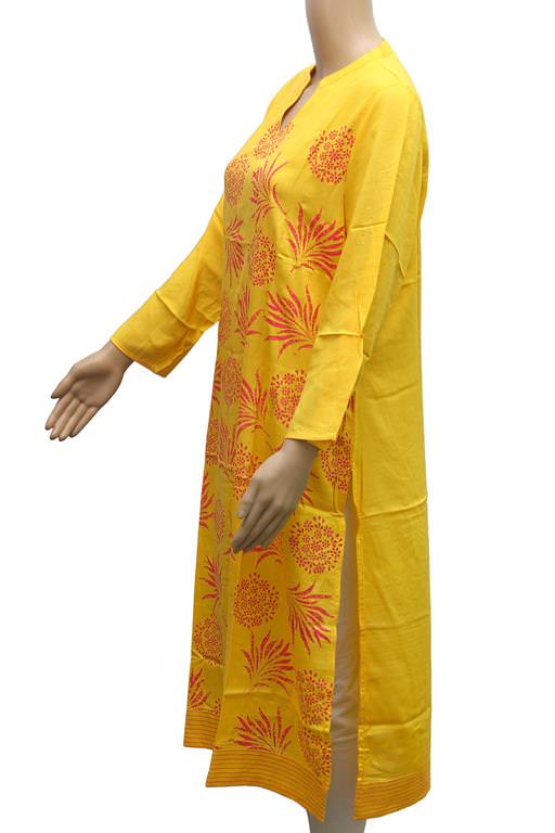 Women’s Solid Lemon Yellow Front Buttoned Formal Kurti