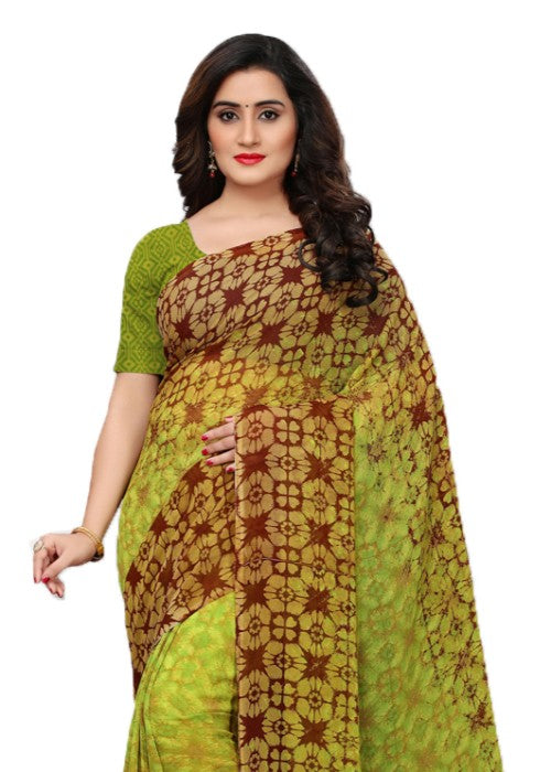 Green, Brown, Multi Color Georgette Printed Work Saree only in Bigswipe