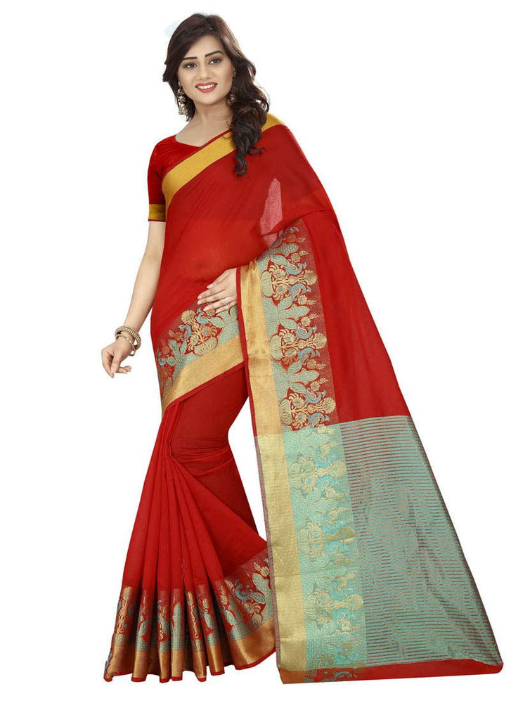 Maroon, Peacock, Blue Color Cotton Silk Saree only in Bigswipe