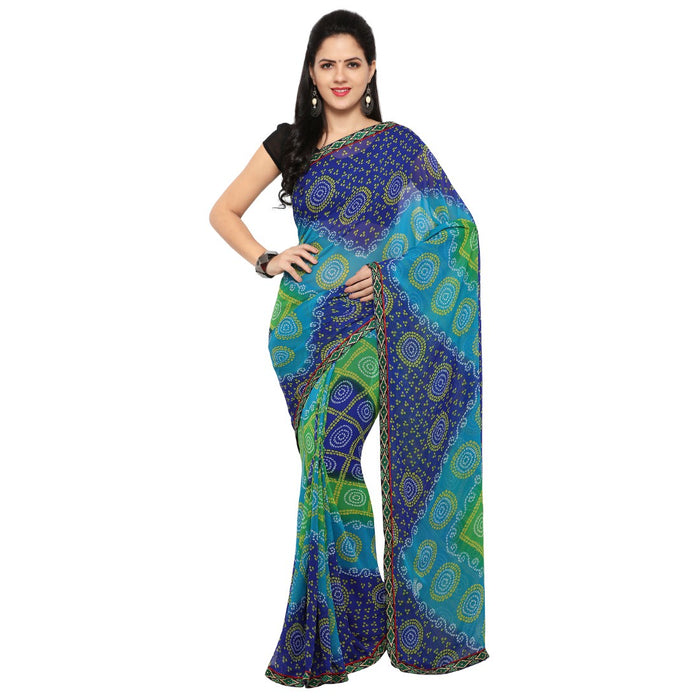 Georgette Fabric Blue Color Saree with Blouse only in Bigswipe