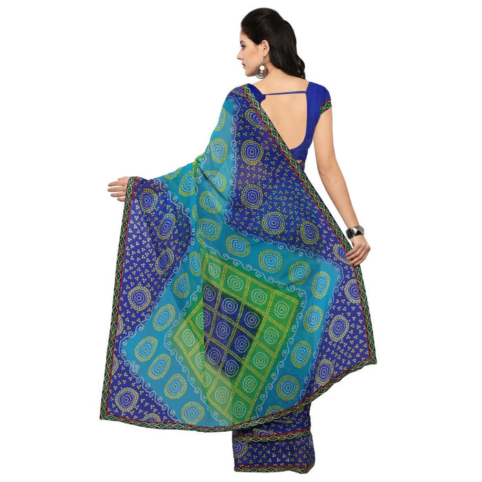 Georgette Fabric Blue Color Saree with Blouse only in Bigswipe