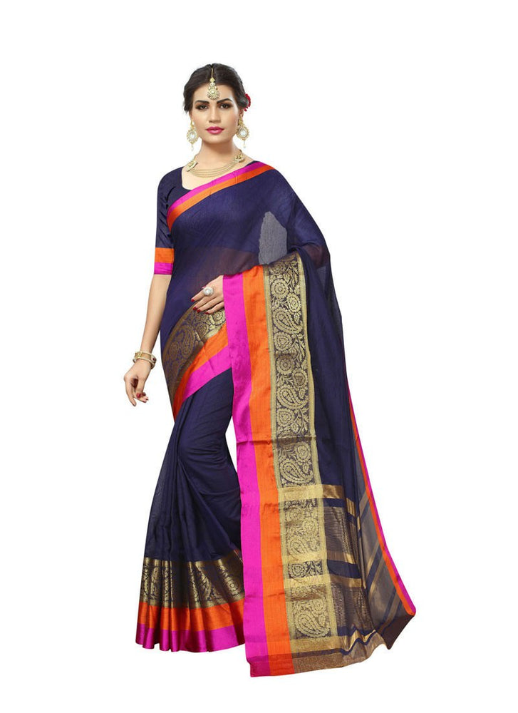 Navy Blue, Golden Color  Chanderi Silk Saree only in Bigswipe