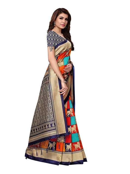 Navy Blue, Multi Color Poly Silk Saree only in Bigswipe