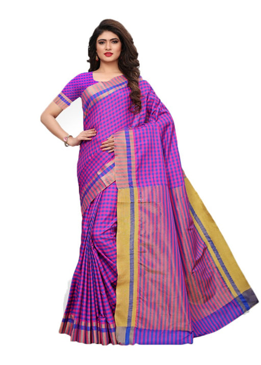 Pink, Purple Color Poly Silk Woven Checks Work Saree only in Bigswipe