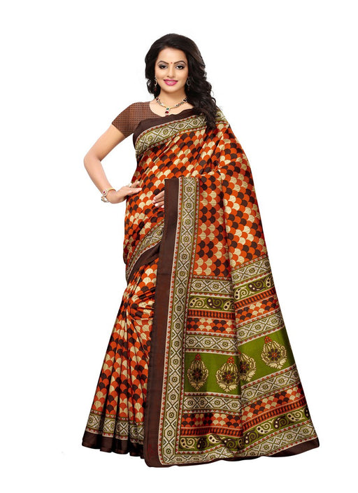 Brown, Multi Color  Poly Silk Saree only in Bigswipe