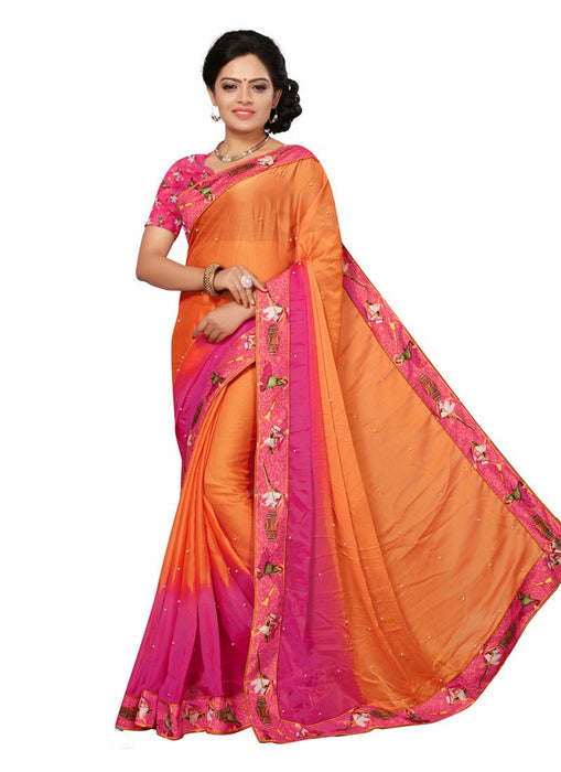 Pink, Orange Color Chiffon Georgette Saree only in Bigswipe