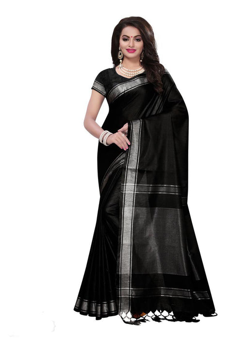 Black Color  Poly Linen Saree only in Bigswipe