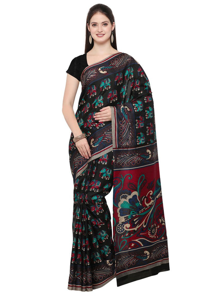 Black,Multi Color Tussar Silk Saree only in Bigswipe