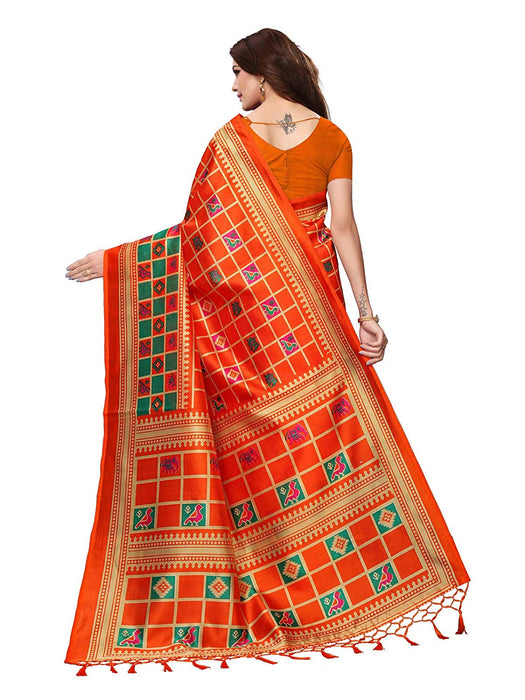 Orange, Multi Color Poly Silk Saree only in Bigswipe