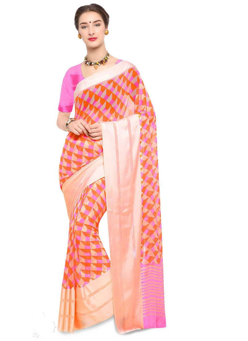 Cream, Orange,Pink Color Georgette Saree only in Bigswipe