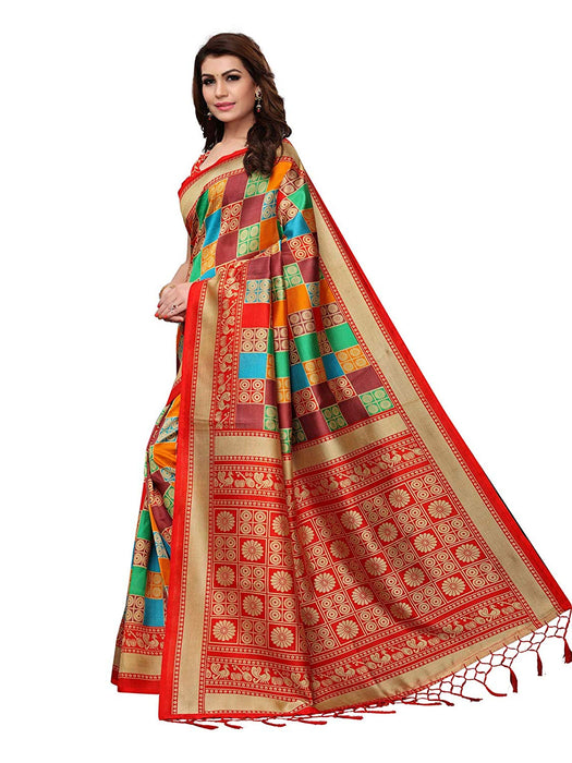 Red, Multi Color Poly Silk Saree