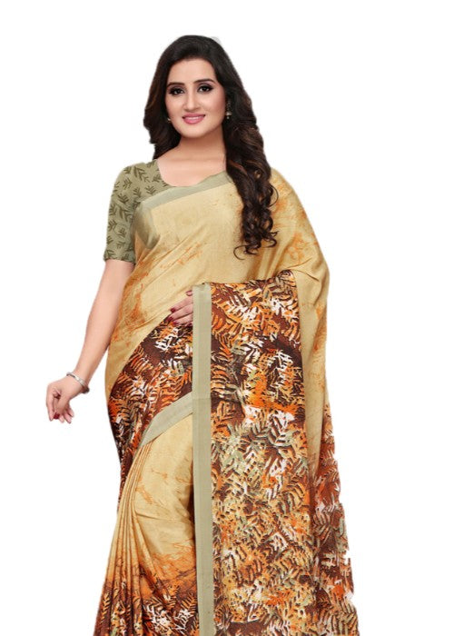 Beige, Multi Color Crepe Printed Work Saree only in Bigswipe